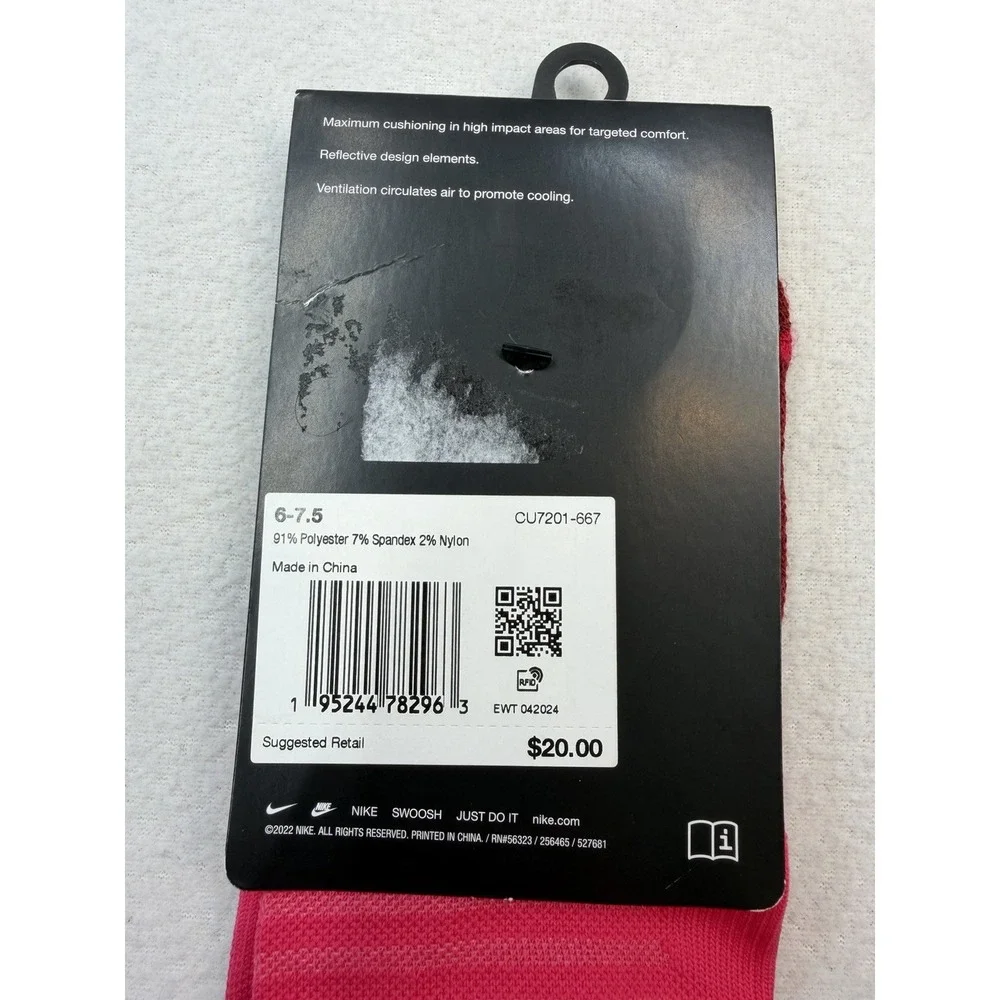 Nike Spark Cushioned No Show Running Socks Pink Men 6-7.5 Women 7.5-9 1 Pair